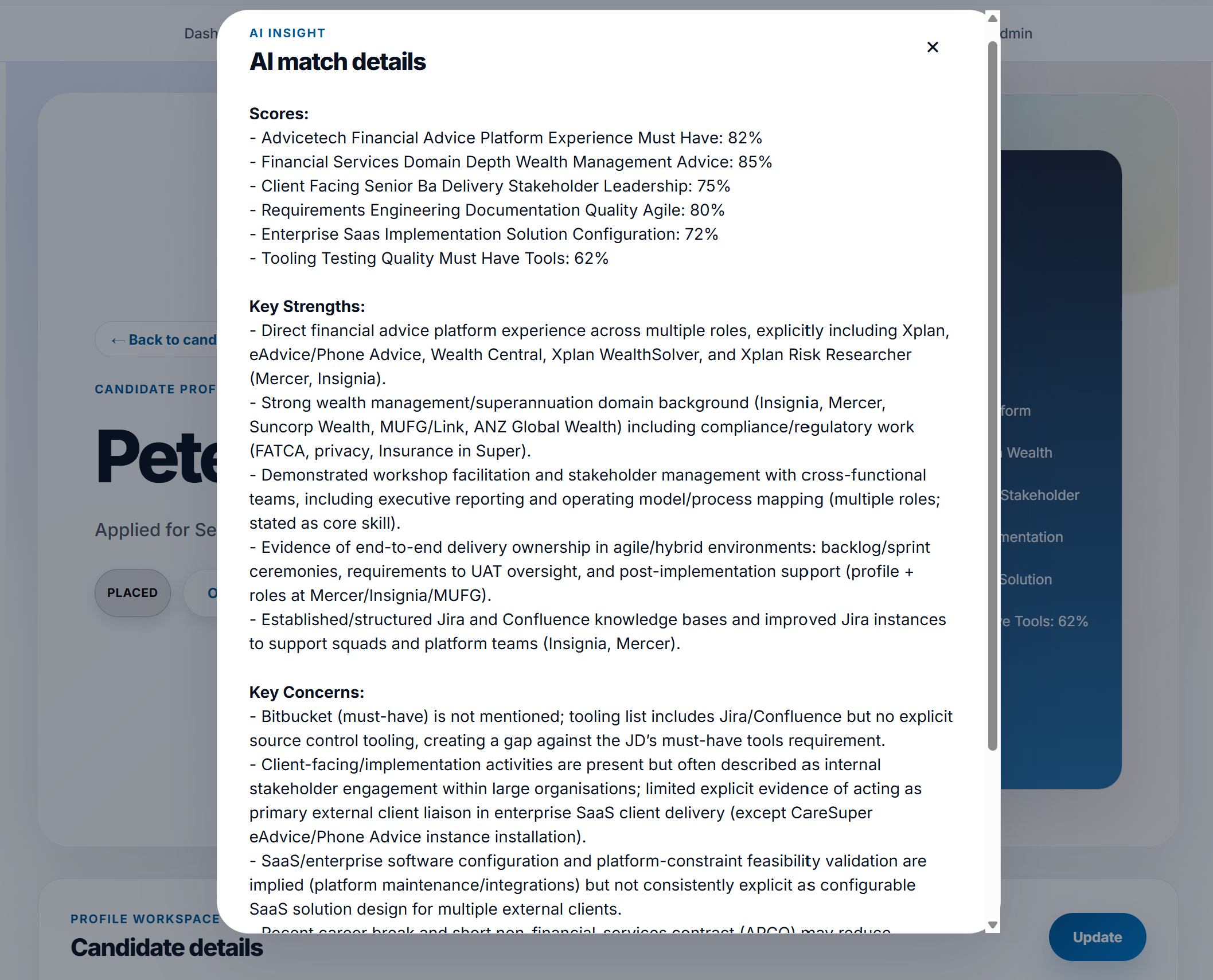Candidate comparison screenshot