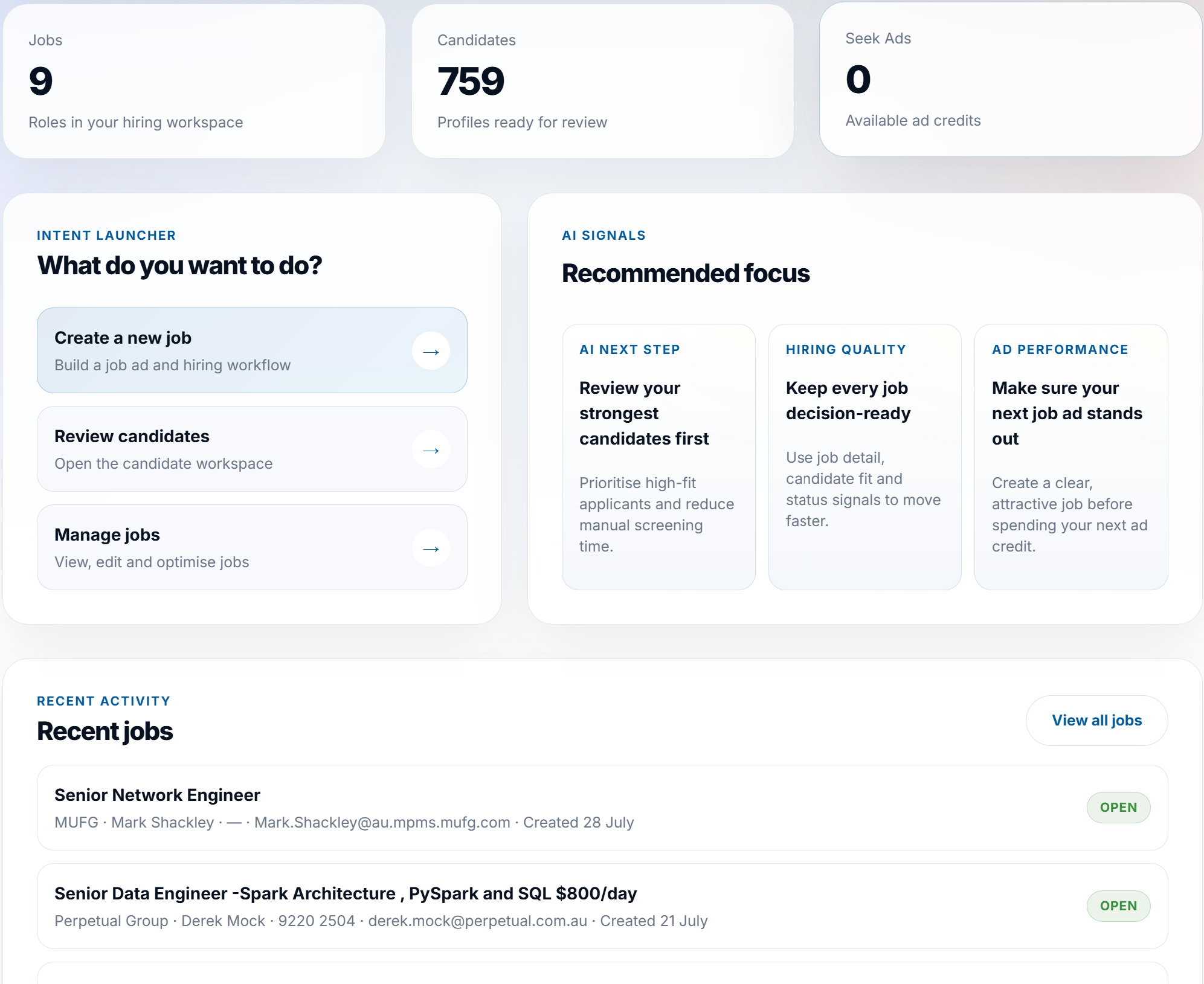 Active vacancy workspace screenshot